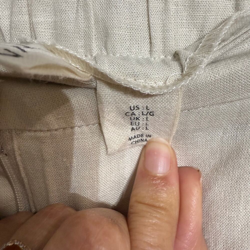 Happily Grey Cream Linen Blend Wide Leg Pants High Rise Flowy Sz L - Picture 6 of 10